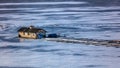 FROZEN LAKE - COLORADO, MARCH 8, 2017 - Lake Fork Marina boat docks on Blue Mesa Reservoire, Sapinero Curecanti National Recreatio Royalty Free Stock Photo