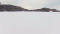 Frozen lake drone flying above