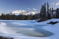 Frozen Lake Early Springtime Snowy Rocky Mountain Peaks Landscape Bow Valley Canmore Alberta Foothills Royalty Free Stock Photo
