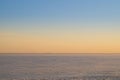 Frozen lake at evening landscape background. horizon line