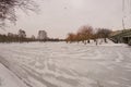 A frozen lake in IOR park in winter.