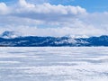 Frozen Lake Laberge winter landscape Yukon Canada