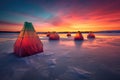 frozen lake landscape with colorful ice fishing tents