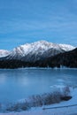 The frozen lake Lautersee near Mittenwald with snowy mountains Royalty Free Stock Photo