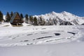 Frozen lake in mountain on italian Alps, Gressoney, Italy. Royalty Free Stock Photo