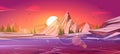 Frozen lake, mountains and snow at sunset Royalty Free Stock Photo