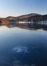 Frozen Lake Rursee At Rurberg, Germany