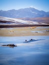 Frozen lake in San pedro de Atacama. Mountains of the Andes in north of Chile Royalty Free Stock Photo