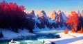 Winter Wonderland in Alaska Milky Way Panorama. Snow mountains with frozen lake. Generative AI Royalty Free Stock Photo