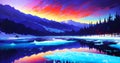 Winter Fantasy Wallpaper frozen lake with surrounding snow covered rocky mountains Generative ai Royalty Free Stock Photo