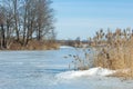 Frozen lake in the spring. spring ice Royalty Free Stock Photo