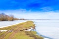 Frozen lake surface in nature park Lonjsko polje, Croatia