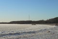 Frozen lake tv tower winter snow forest Royalty Free Stock Photo