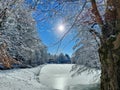 frozen lake under ice. Sunny day. Winter season. Maribor Royalty Free Stock Photo