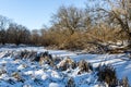 Frozen lake under snow in deep forest Royalty Free Stock Photo