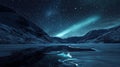 A Frozen Lake Under a Starry Night Sky With a Light Streak Royalty Free Stock Photo