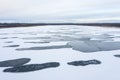 Frozen lake with unfrozen patches