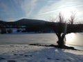 Frozen lake view in winterscape