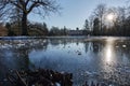 Frozen lake at Favorite palace garden in Rastatt, Germany Royalty Free Stock Photo