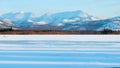Shadows in the frozen lake at morning. Winter landscape on the mountains and the frozen lake. Royalty Free Stock Photo