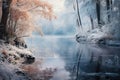 Frozen Lakeside Reflections - Generative AI Royalty Free Stock Photo