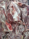 Frozen lamb meat top view on display