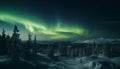 Frozen landscape illuminated by the Aurora Polaris generated by AI