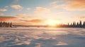Winter Sunset Scene: Serene Pastoral Beauty In Rural Finland