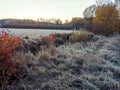 Frozen landscape before sunrise in harmony picturesque scenery in autumn Royalty Free Stock Photo