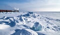 Frozen landscape with train on horizon Royalty Free Stock Photo
