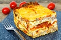 Frozen lasagna on table