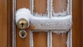 Frozen Lock On Antique Brown Doors Royalty Free Stock Photo