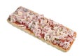 Frozen mass production small square pizza with mushrooms, salami, ham and mozzarella Royalty Free Stock Photo