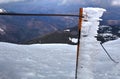 Frozen metal pylon in winter mountain