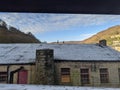 Frozen mill roof hebden bridge winter scene