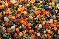Frozen mixed vegetables including carrots, peas, corn, and broccoli, providing a convenient and nutritious meal option Royalty Free Stock Photo