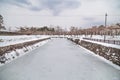 Frozen moat of Hakodate Japan Fort Goryokaku during winter