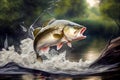 frozen moment fish jumping out of the water. Generative AI, Generative, AI Royalty Free Stock Photo