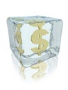 Frozen money in ice cube Royalty Free Stock Photo