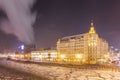 Frozen Moscow river near five star hotel tonight in Christmas Royalty Free Stock Photo