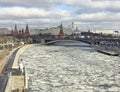 Frozen Moscow river, Russia.