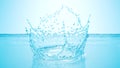 Frozen motion splash crown with waves and droplets on calm water surface realistic 3d illustration. Pure drink fresh Royalty Free Stock Photo