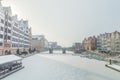 Frozen Motlawa river in old town at winter time Royalty Free Stock Photo