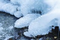 a frozen mountain river flowing through icy rocks Royalty Free Stock Photo