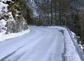 Frozen mountain road in winter