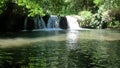 The frozen mountain waterfalls. The Treja river that forms the waterfalls. A pond under the Monte Gelato waterfalls on the Treja