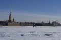 On the frozen Neva river patrol hovercraft Emercom Royalty Free Stock Photo