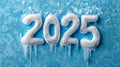 Frozen 2025 New Year Ice winter new year frozen numbers future Concept of a cold start to a new year Royalty Free Stock Photo