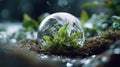 Frozen Oasis: A Green Plant Encased in a Glass Ball Amidst Snowy Serenity