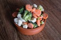 Homemade frozen organic vegetables in a ceramic bowl Royalty Free Stock Photo
